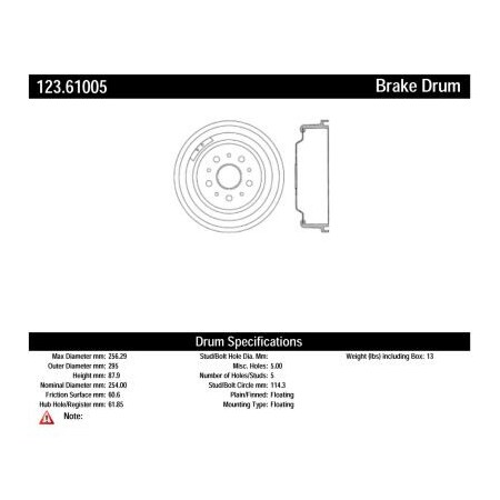 Centric C-Tek Standard Brake Drum, C-Tek 123.61005 123.61005